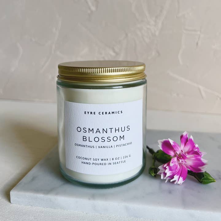 Eyre Ceramics - Wholesale Jar/Filled Candle - Osmanthus Blossom | 8 oz Coconut Soy Wax Glass Candle0