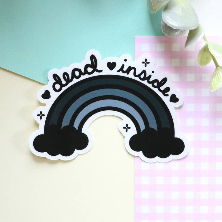 Dead Inside Rainbow Kawaii Pastel Goth Sticker for wholesale by Chibi Cheeks Co