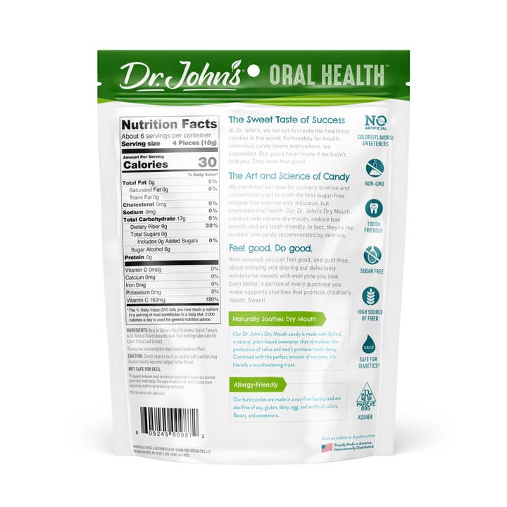 Dr. John's Heathy Sweets – Engroshandel Bolcher – Tør Mund Appelsin Hårdt Slik (Fumarsyre)1