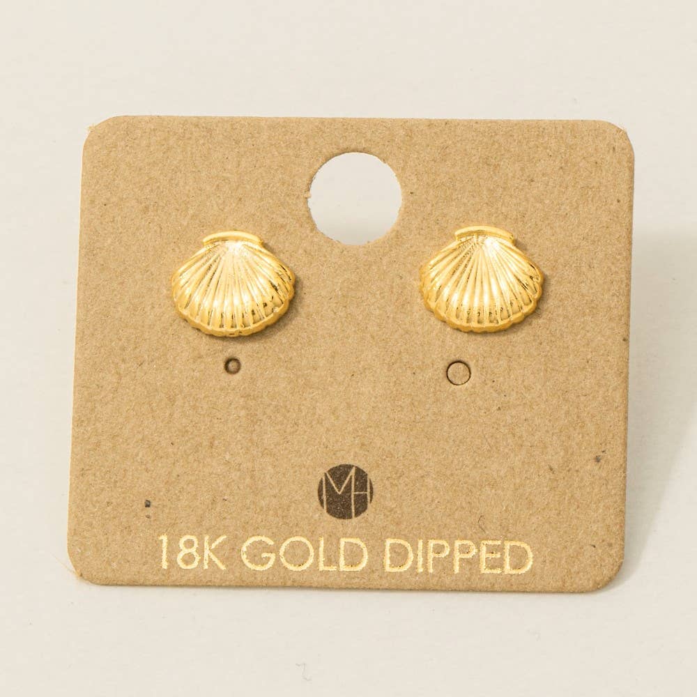 Fame Accessories - Wholesale Stud/Post Earrings - Gold Dipped Clam Shell Stud Earrings1