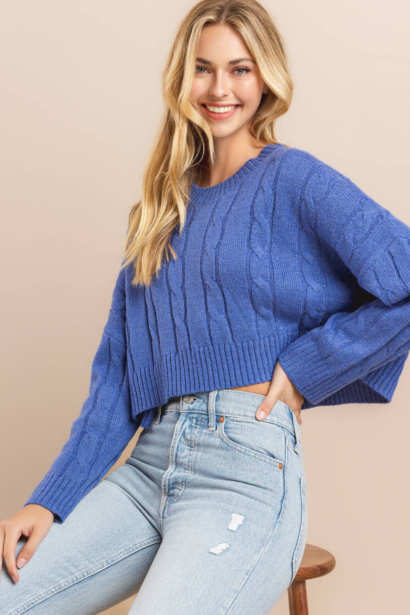 AIBLEE - Wholesale Knit Sweater - Women's - Cable Cropped Sweater - Retro/Vintage Design1