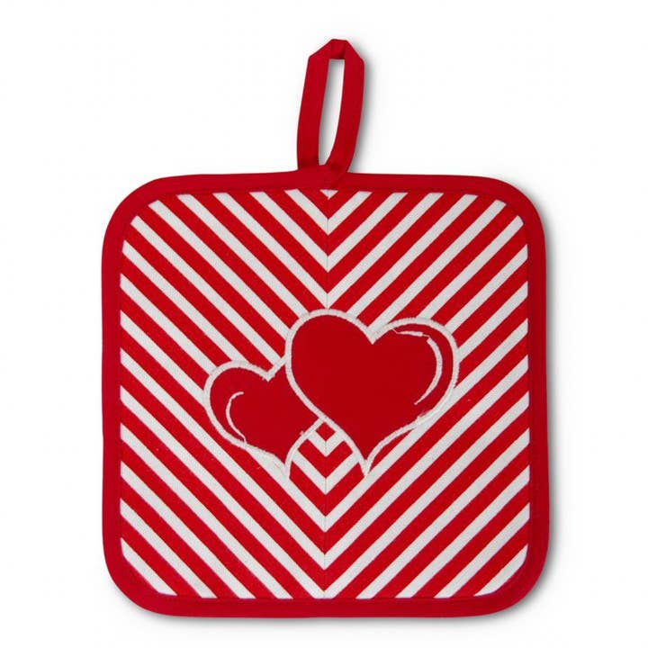 8,5" Valentijnsdag Dubbel Hart Rood & Wit Chevron Onderzetter voor wholesale door Dunn Deals