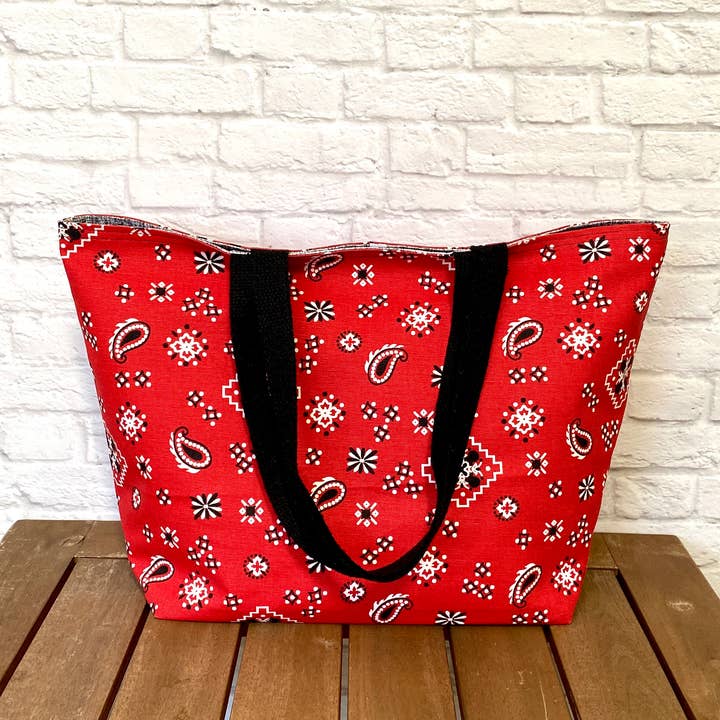 CaSo Creative Designs – wholesale Tote bag – Women's – Foldable Canvas Tote Bag - Red Bandana