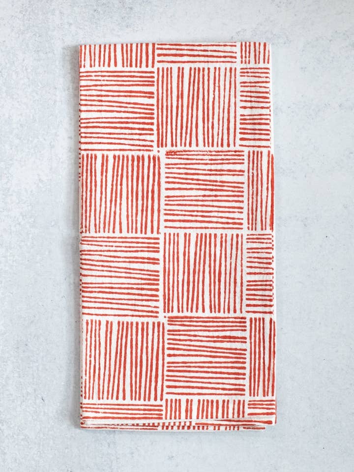 Tea Towel (Ivory) - Striped, Terracotta for wholesale by Mended