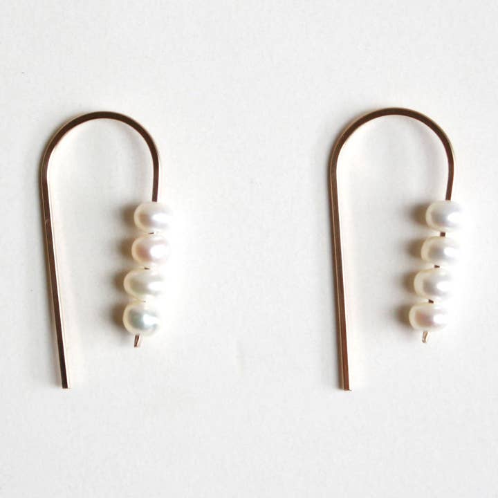 Short Arc Threader Earrings - Small Multiple Pearls for wholesale by Hooks and Luxe