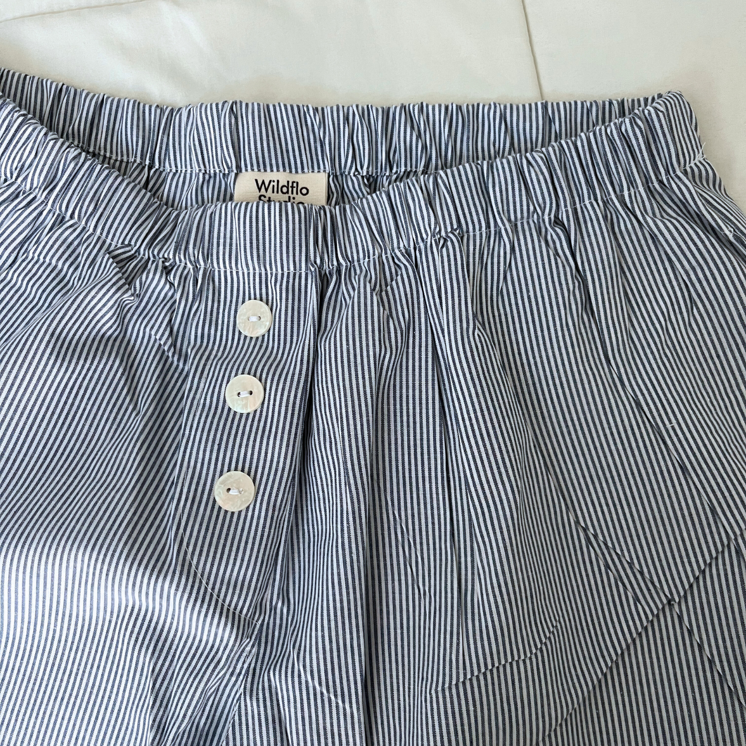 Wildflo Studio - Wholesale Shorts - Women's - Cotton Button Down Shirt & Shorts Set- Sea Blue Stripe3