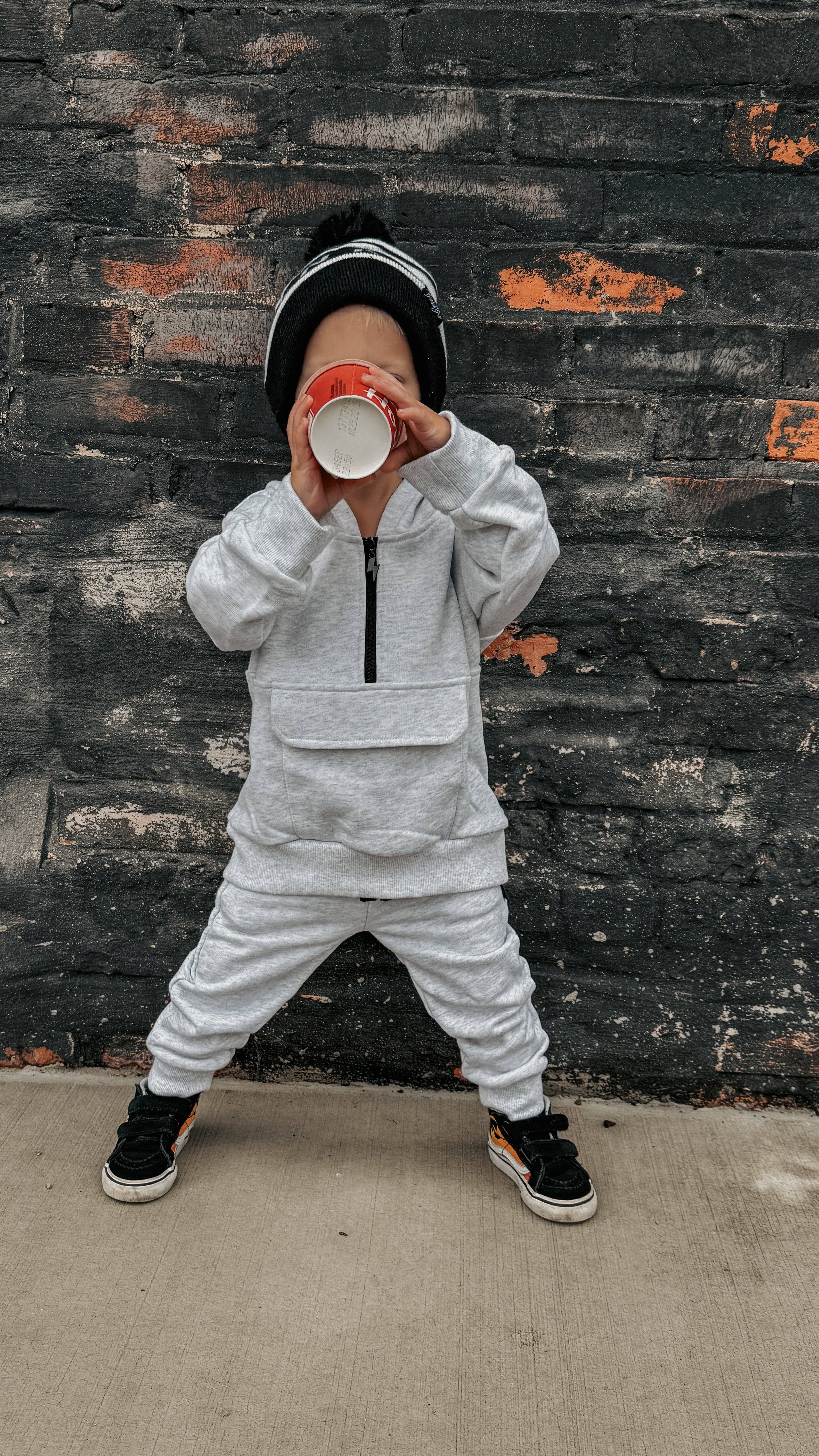 Smiley Daze - Wholesale Hoodie - Kids - HEATHER GRAY • HALF ZIP HOODIE