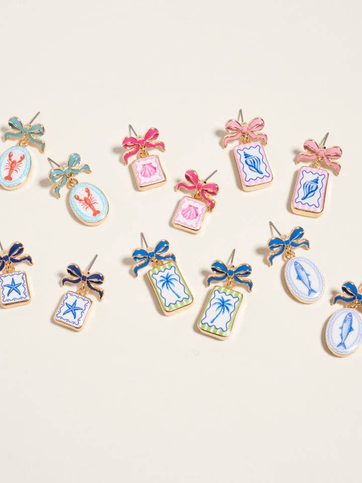 Boucles d'oreilles émaillées à thème plage côtière méditerranéenne pour la vente par Designature New York