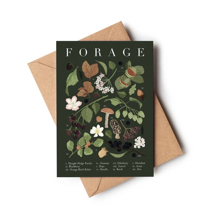 Forage Dark Green Botanical Just Because Foraging A/W Card and other Purchase Wholesale lomond paper co. Free Returns & Net 60 Terms on Faire trending on Faire.