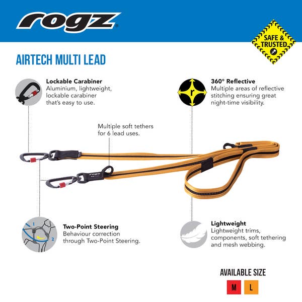Rogz USA - Wholesale Pet Leash - Dog - AirTech Dog Multi Lead Medium2