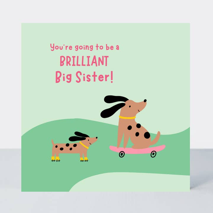 Carte géniale et mignonne pour grande sœur avec teckel amusant pour la vente par Petimo