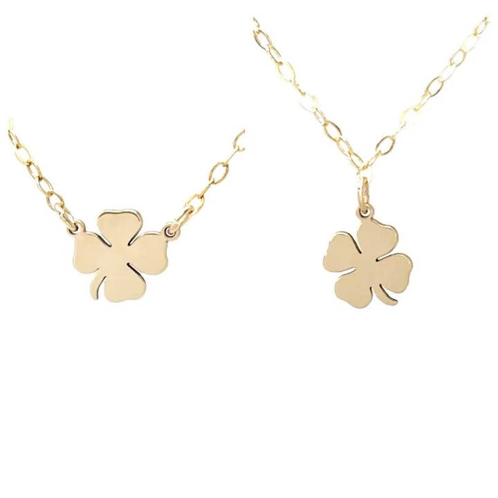 Tiny Four Leaf Clover ketting Gold Fill Sterling Zilver voor wholesale door Jennifer Shon Jewelry