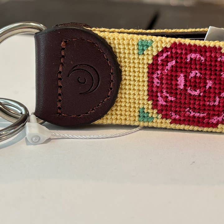 Key Fobs - Rose Flower Hand-stitched Needlepoint for wholesale by Charleston Belt