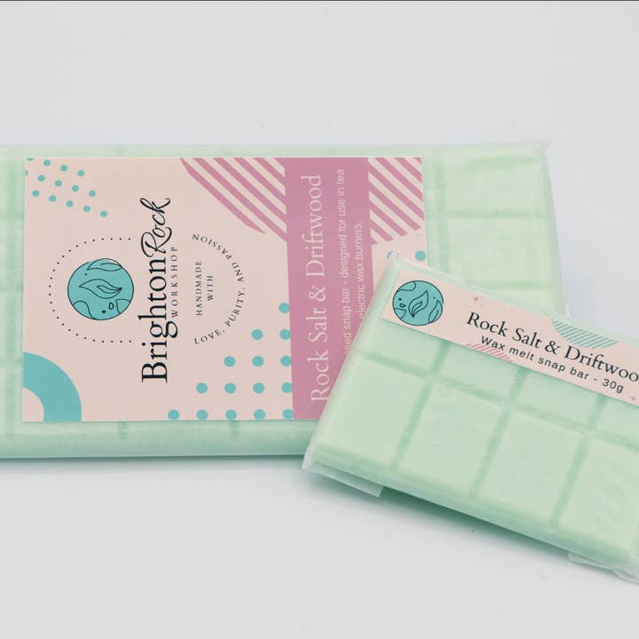 Rock Salt & Driftwood Wax Melt Snap Bar for wholesale by Brighton Rock Workshop