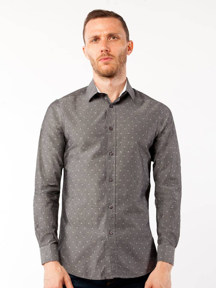 Grey Diamond Print Dress Shirt for wholesale by Progoti