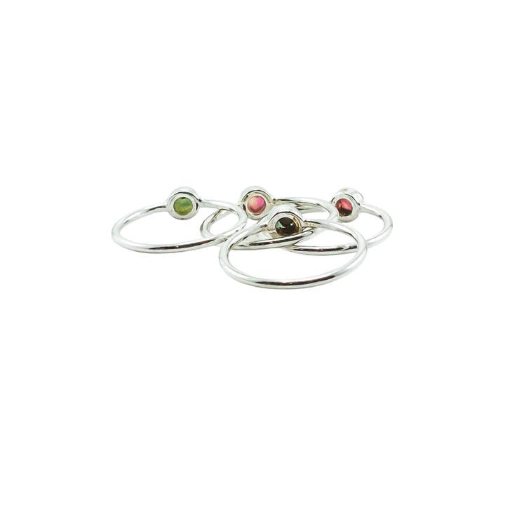 Quasar Gems USA - Wholesale Single Stone/Solitaire Ring - Tourmaline Ring Brass Sterling Silver Micron Stackable 3