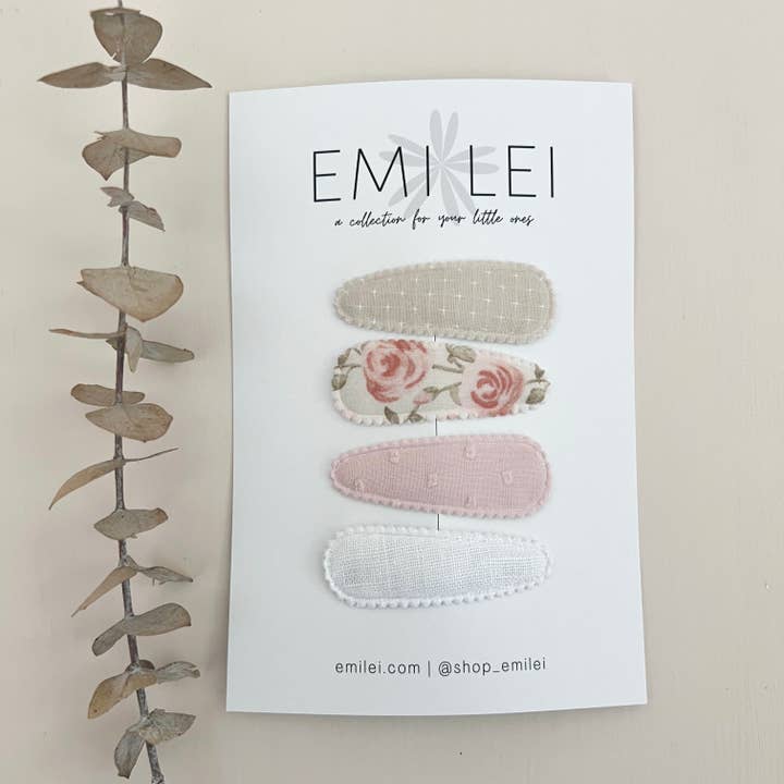 #3 Fabric Hair Clip Snap Barrettes (4) for wholesale by Emi Lei