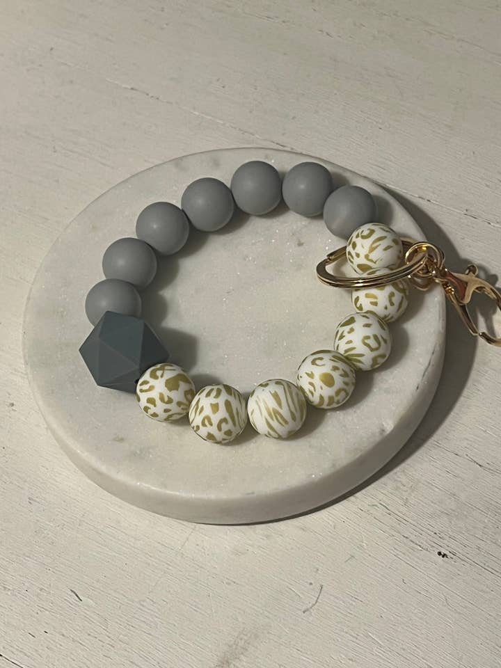 Gyllene Grå Cheetah Nyckelring Armband för wholesale av Inspiration Beads