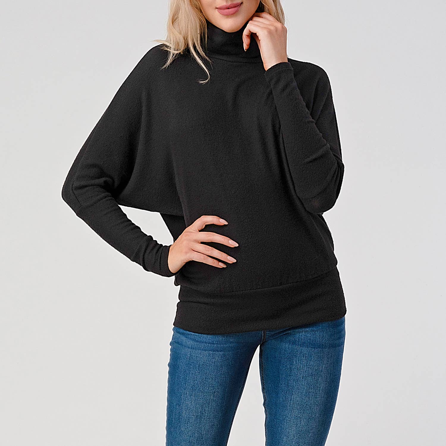 Heimious - Vente Haut en maille – femme - Haut en tricot brossé à manches longues et col roulé, T53428