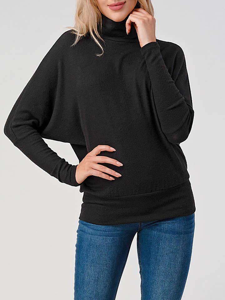 Turtle Neck Long Dolman Sleeve Brushed Knit Top, T534 for wholesale by Heimious