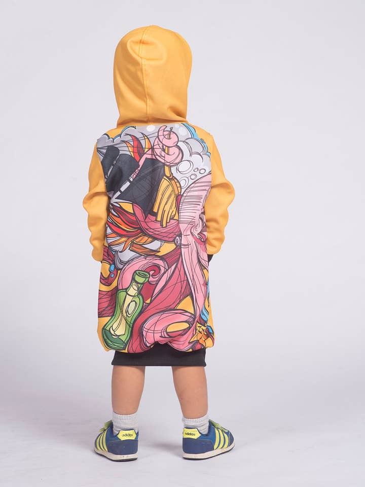 Robe pull pieuvre jaune pour enfants | CAN-VESTN.09 pour la vente par Fishikii