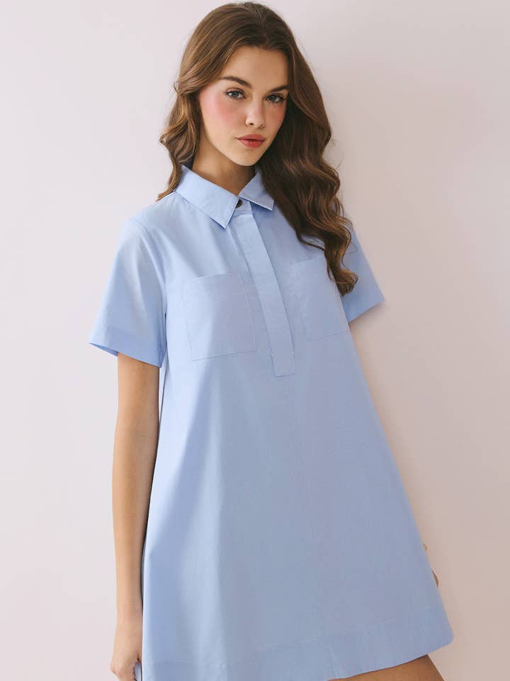 CD05723-Button Down Bold Contrast Stitching Shirt Dress for wholesale by TCEC