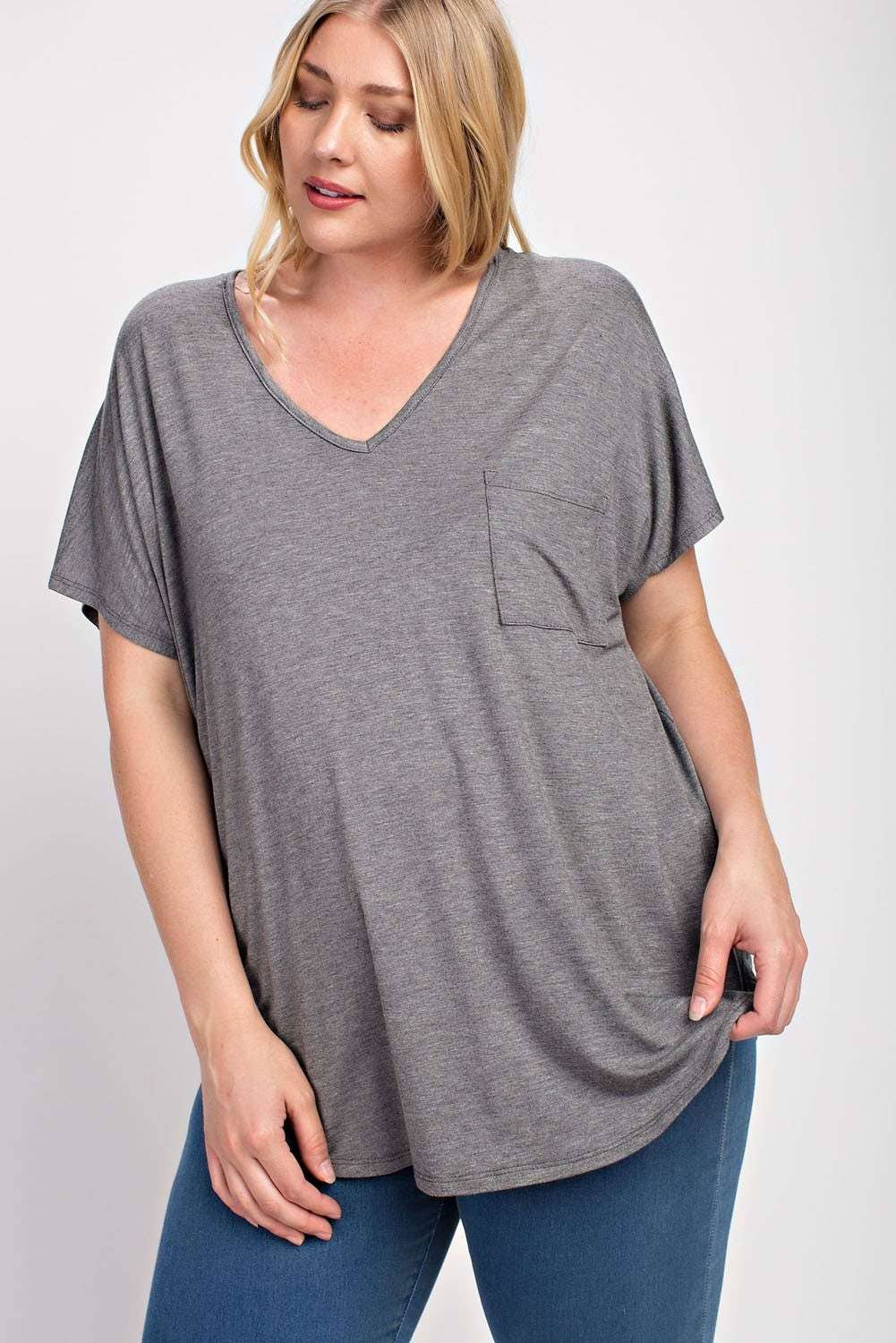 mittoshop - Wholesale T-Shirt - Women's - BT5074PL-PLUS BAMBOO FABRIC POCKET V-NECK TEE18