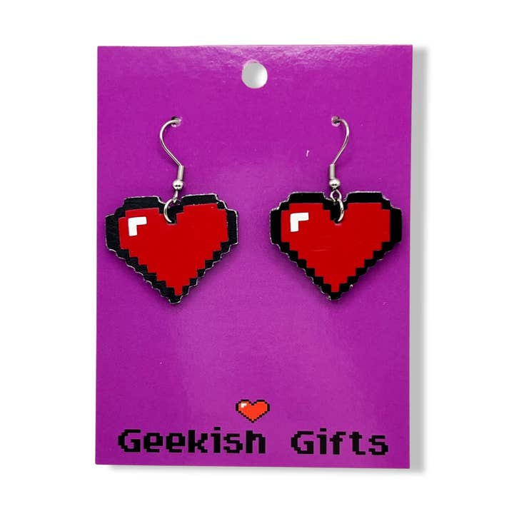 Pixel Heart oorbellen van imitatieleer voor wholesale door Geekish Gifts