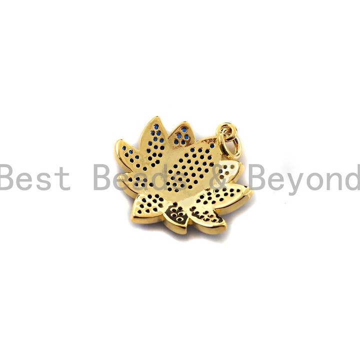 BestBeads&Beyond - Vendita all'ingrosso Ciondolo/pendente - Ciondolo colorato a forma di fiore di loto con micro pavé in zirconia cubica, X144/Z572