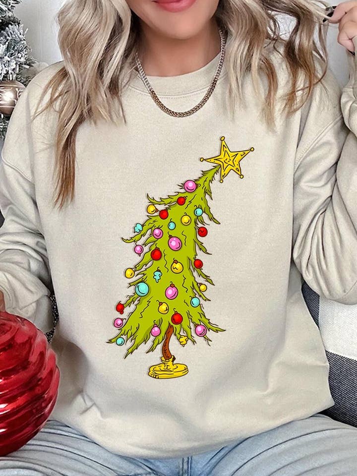 Christmas Tree Graphic Fleece Sweatshirts for wholesale by COLORBEAR