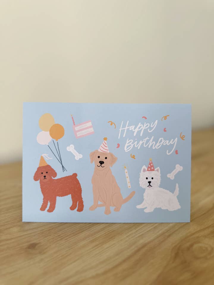 Dogs with Party Hats Birthday Card for wholesale by Shea Lettering