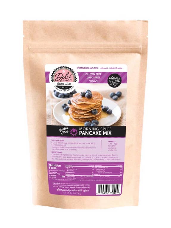Gluten Free Morning Spice Pancake Mix - 8.4 oz pouch for wholesale by Dolci di Maria