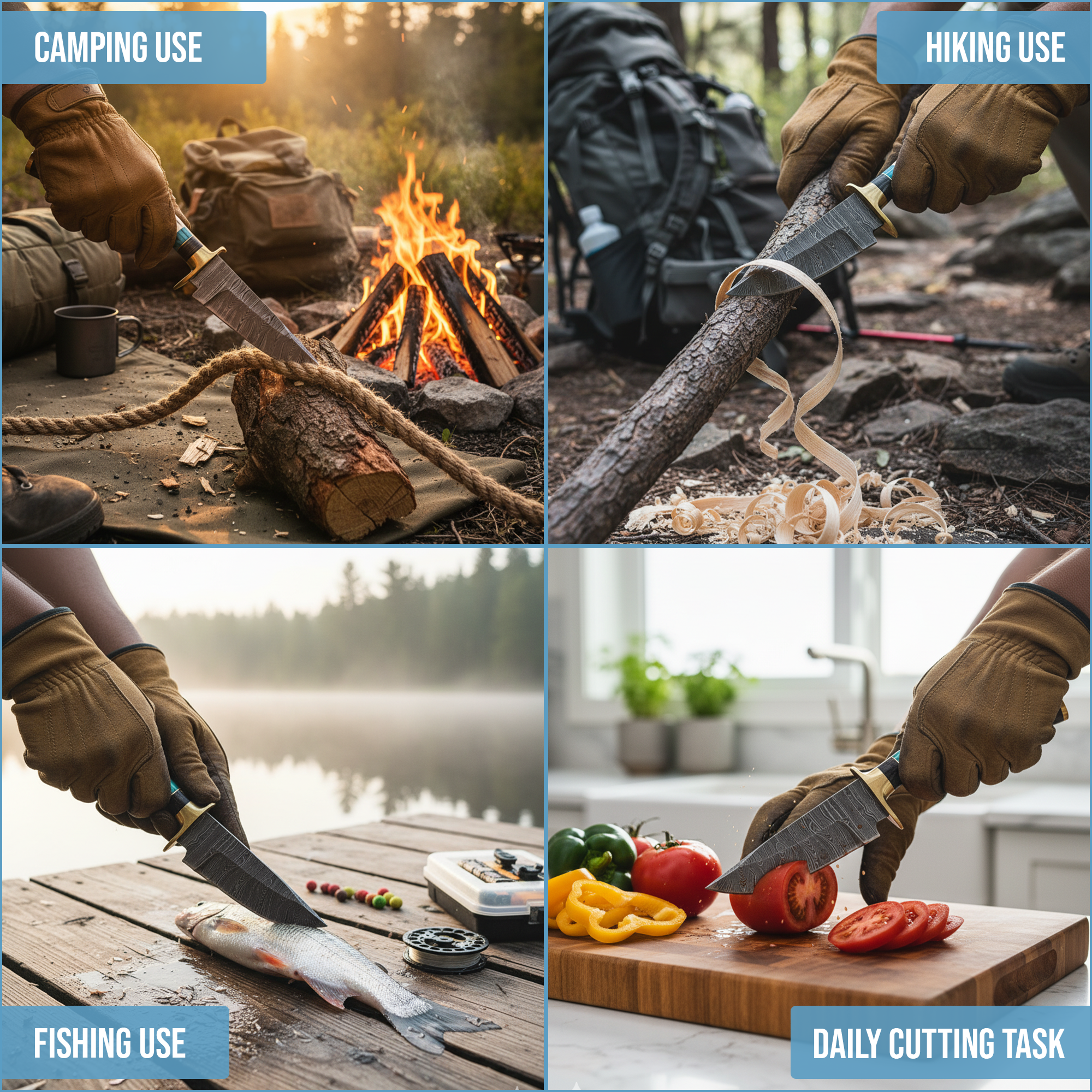 FH KNIVES - Wholesale Pocket Knife/Holder - 8' Damascus knife with leather sheath, Horn handle  4