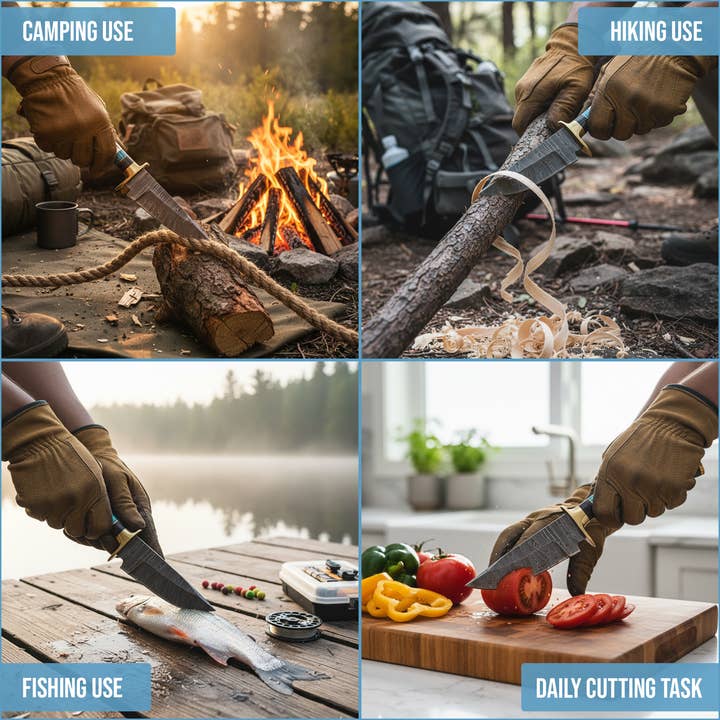 FH KNIVES - Wholesale Pocket knife/holder - 8' Damascus knife with leather sheath, Horn handle 4