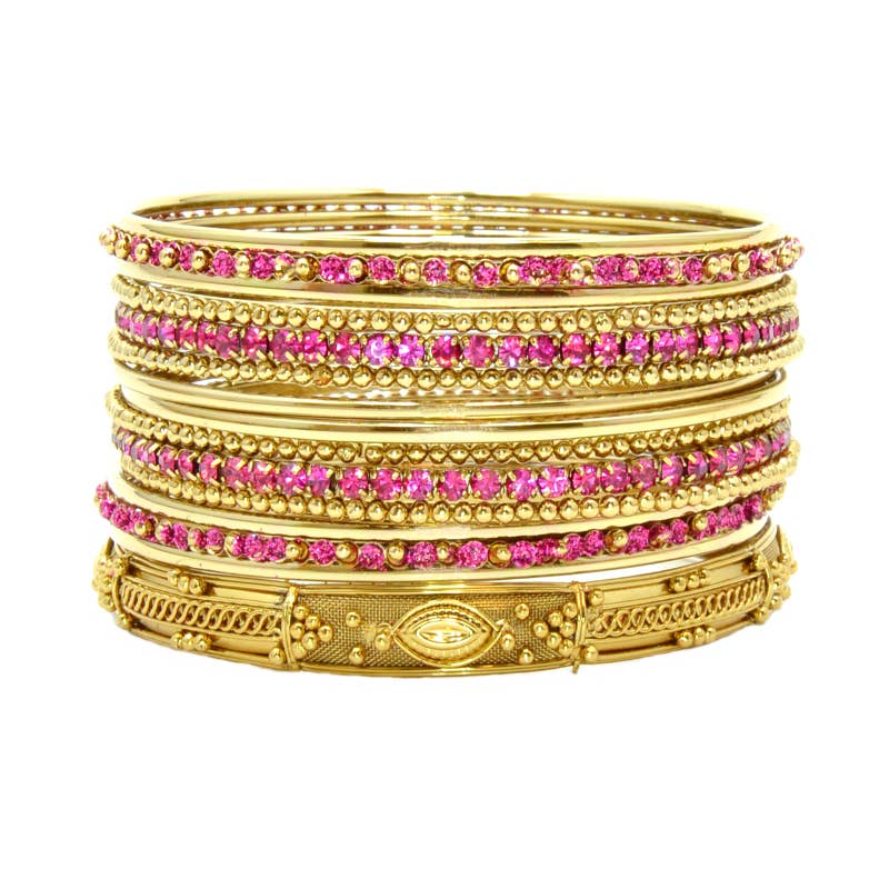 Erik & Mike – wholesale Bangle bracelet – Indian Bangle Bracelet 15 pc Pink crystals0