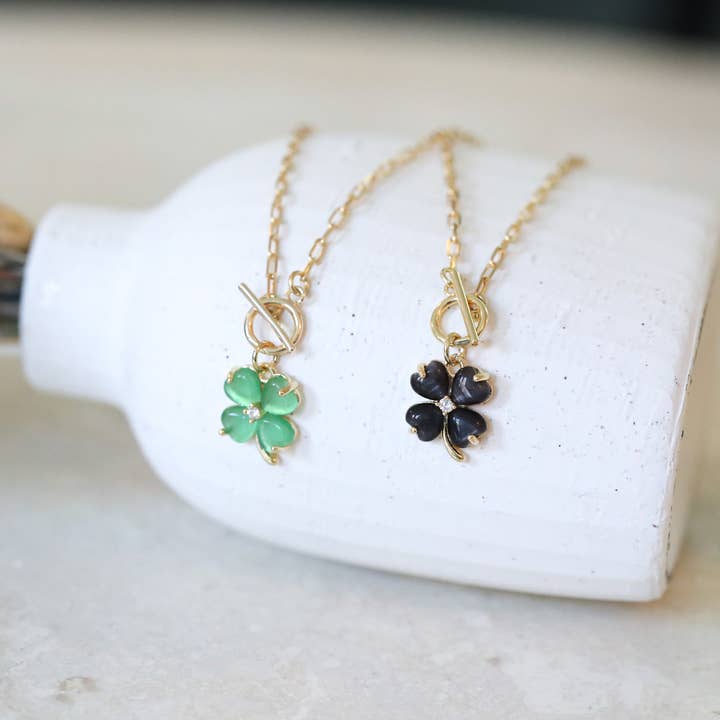 Jade Clover Toggle Necklace: St. Patrick's Day Luck for wholesale by The Gilded Witch