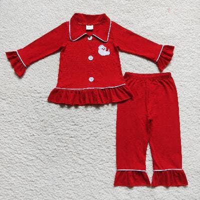 Aier Wholesale - Wholesale Top & Pant Set - Kids - Family Christmas Santa 2pcs Button Ups Red Pajamas0