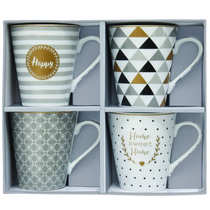 Set med 4 porslinsmuggar 300 ml i presentförpackning - COFFEE MANIA HAPPY för wholesale av Easy Life