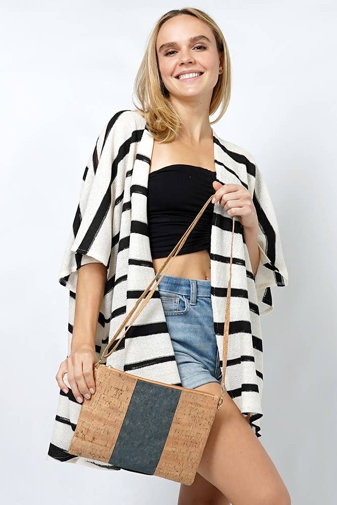 Hana - Wholesale Crossbody Bag - Women's - Bold Middle Stripe Cork Clutch Crossbody Bag4