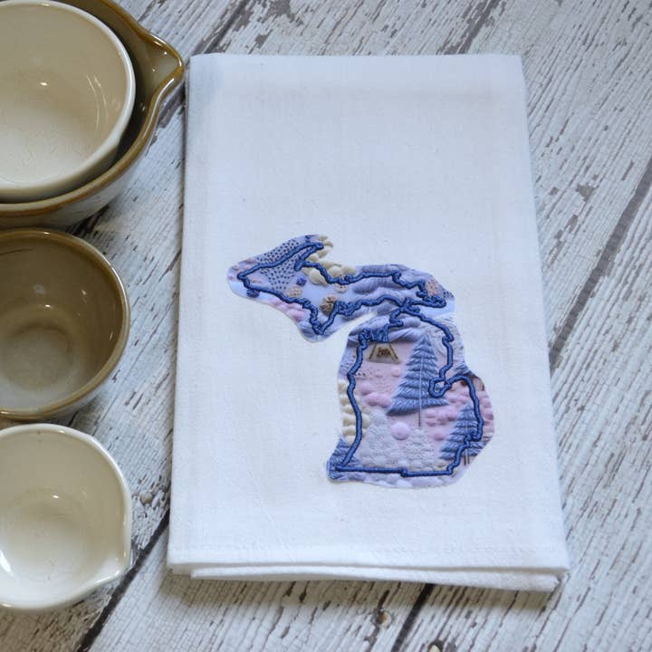 SewMuchMoreStore - Wholesale Tea Towel - LIMITED Winter Trees State Towel Embroidered-Raggy edge3