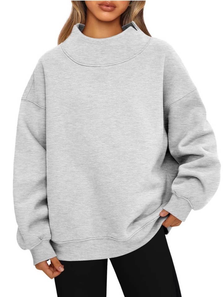 UNISHE - Wholesale Sweatshirt - Women's - Split Neck Loose Fit Fleece Lined Sweatshirt YSFS001