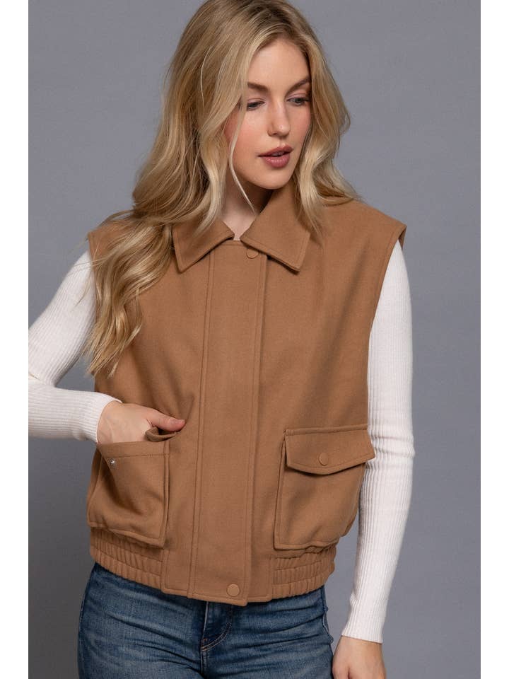 Active Basic | Active USA - Wholesale Outerwear Vest - Women's - Notched Collar Soft Felt Zip Up Vest13