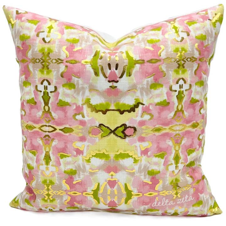 Rachel Brooks Design, LLC – Engroshandel Pyntepude – Delta Zeta Guldfolie Kalejdoskop Græsk Sorority Pude