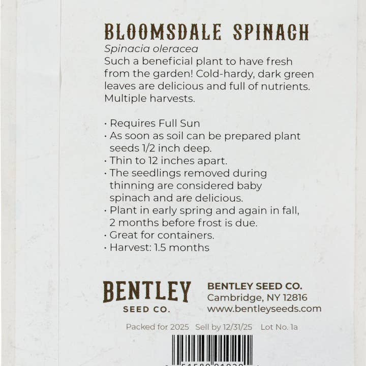 Bentley Seed Co. - Wholesale Plant Seeds - Spinach-Bloomsdale Savory 18201