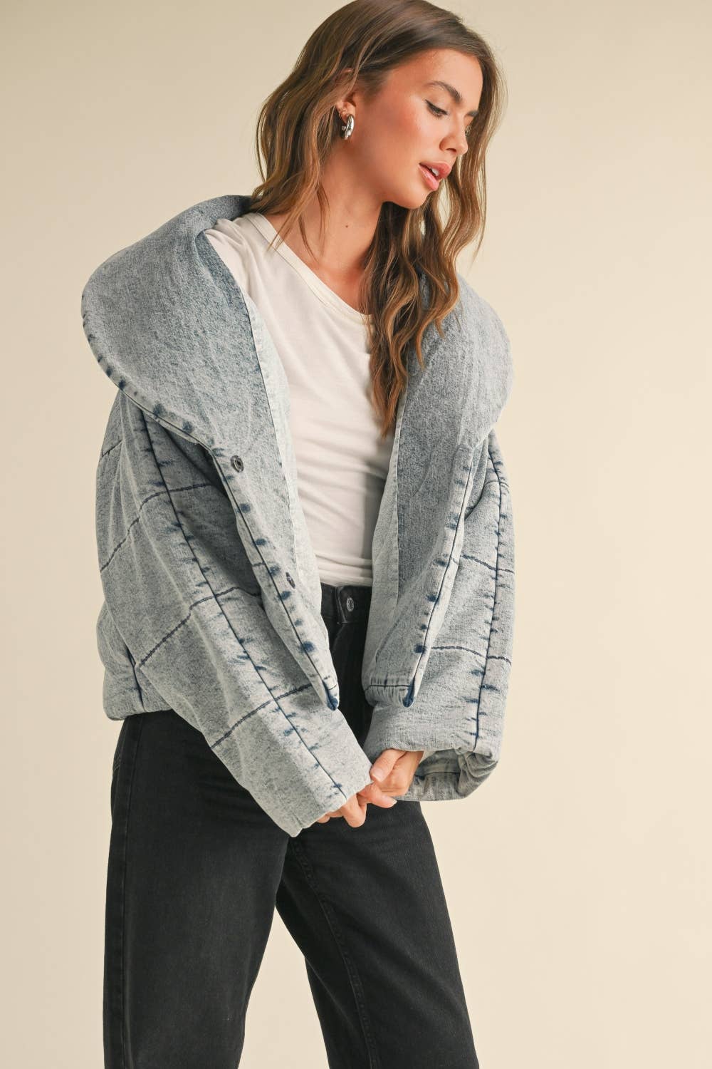 J3762   QUILTED TIE TO CLOSE DENIM JACKET for wholesale on Faire1