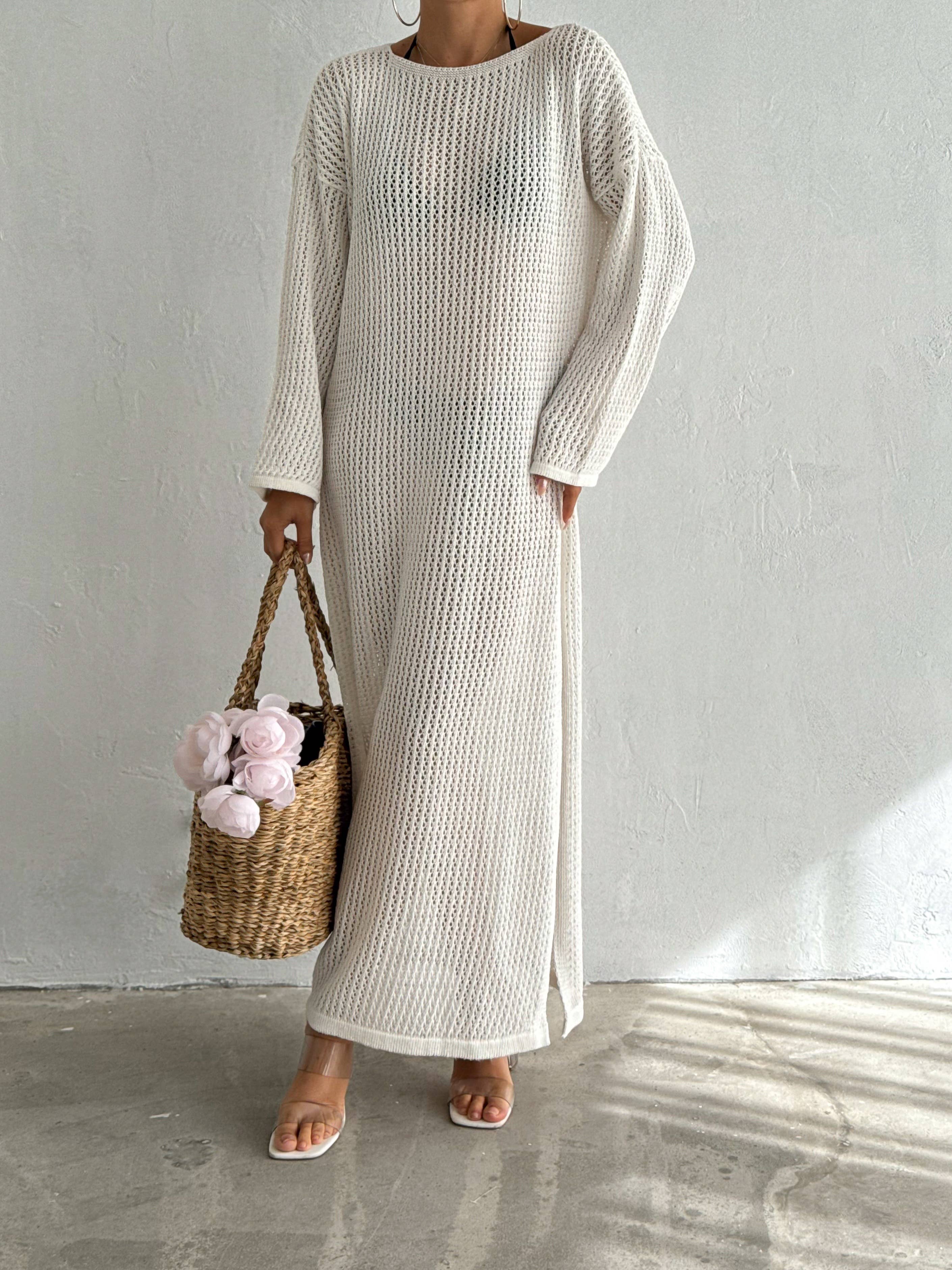 VAV NEW YORK - Wholesale Dress - Women's - Maxi Hallow Knit Dress Long Sleeve Cover-Up Open Knit Dress10