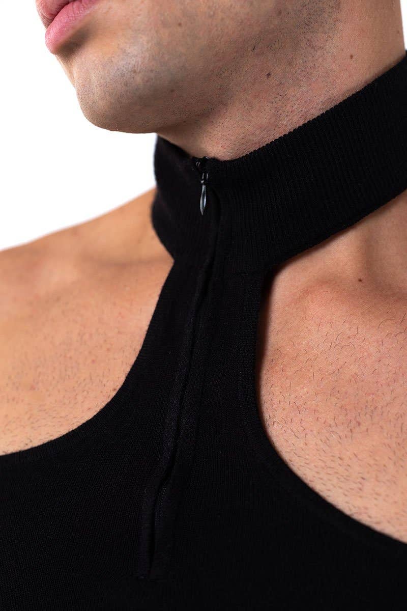 Black Long Sleeve Choker Neck Sweater with Zipper for wholesale on Faire3