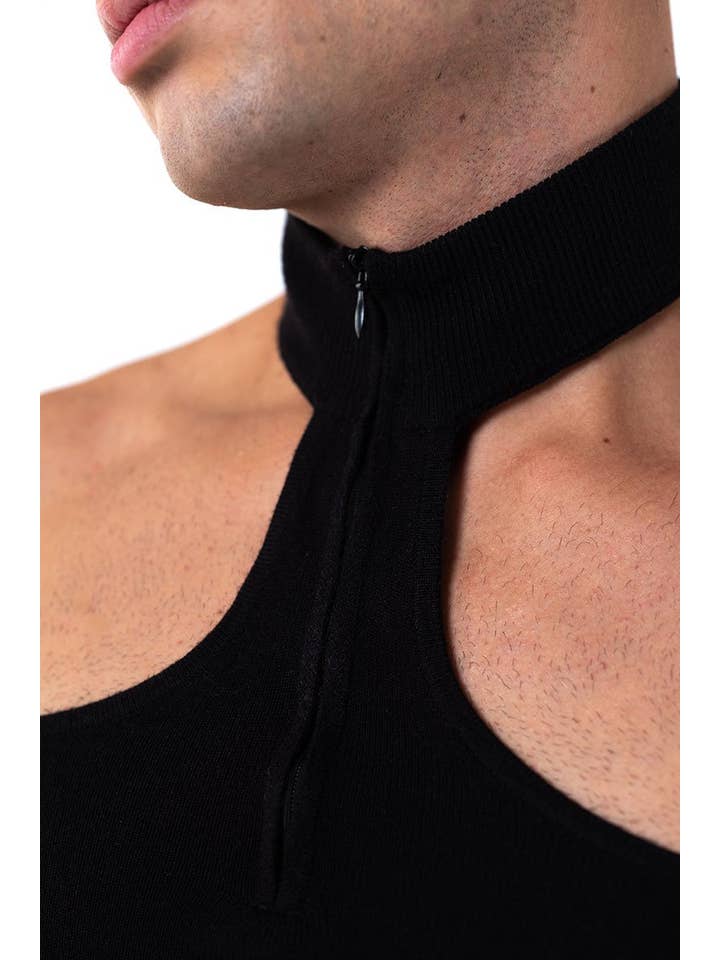 Black Long Sleeve Choker Neck Sweater with Zipper for wholesale on Faire3