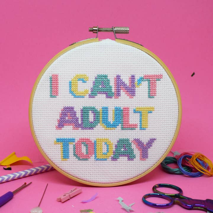'I can't Adult today' Large cross stitch kit for wholesale by The Make Arcade