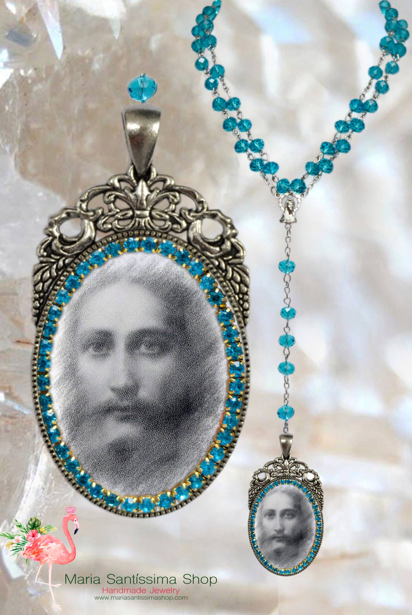 MariaSantissimaShop – Engroshandel Halskæde med vedhæng – Jesus Kristus håndlavet rosenkrans med religiøs kristen medaljon vedhæng2